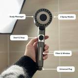 haya shower head — scalp massager, 3 spray modes, filter window