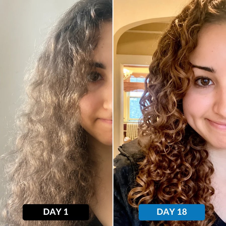 Curly hair — day 1 vs day 18
