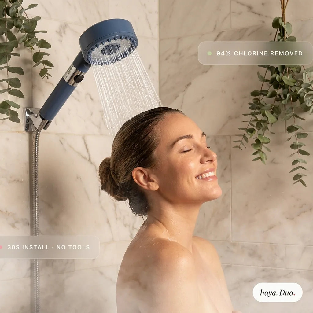 Woman enjoying a haya. wellness shower